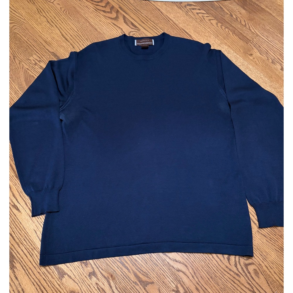 Johnston & Murphy 100% Silk Fine Knit Sweater Mens L Navy Blue Crewneck Knit